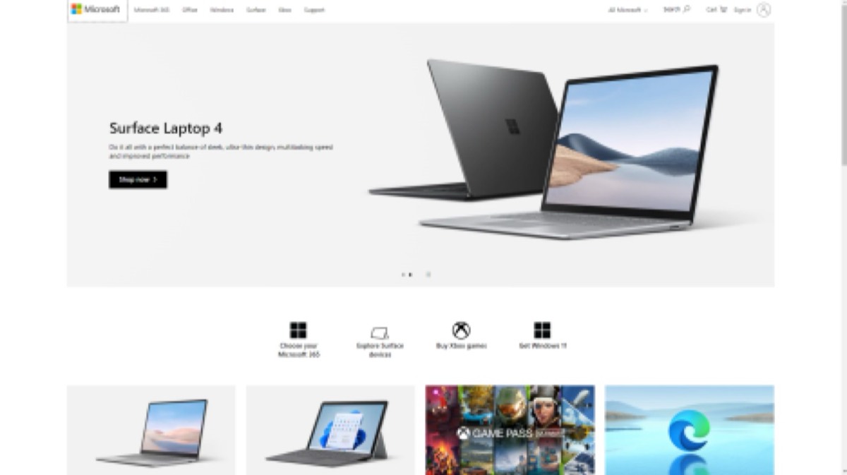 Microsoft's use of white space for product focus