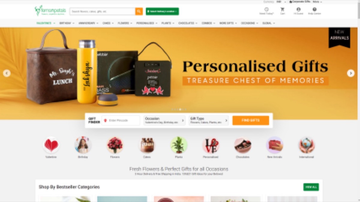 Ferns N Petals custom website design example