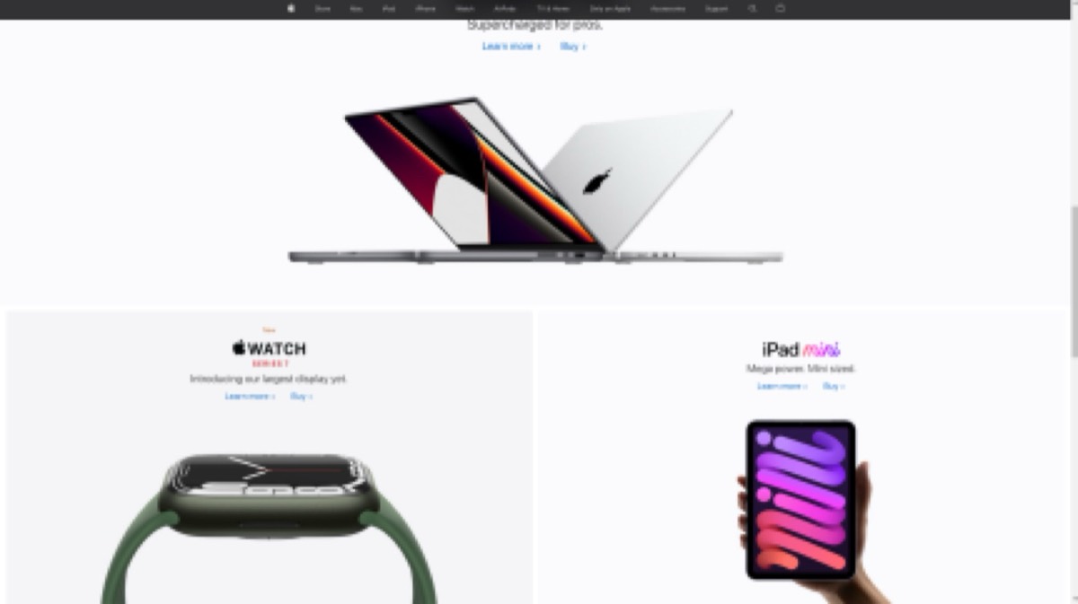 Apple's high-resolution product photography on custom website