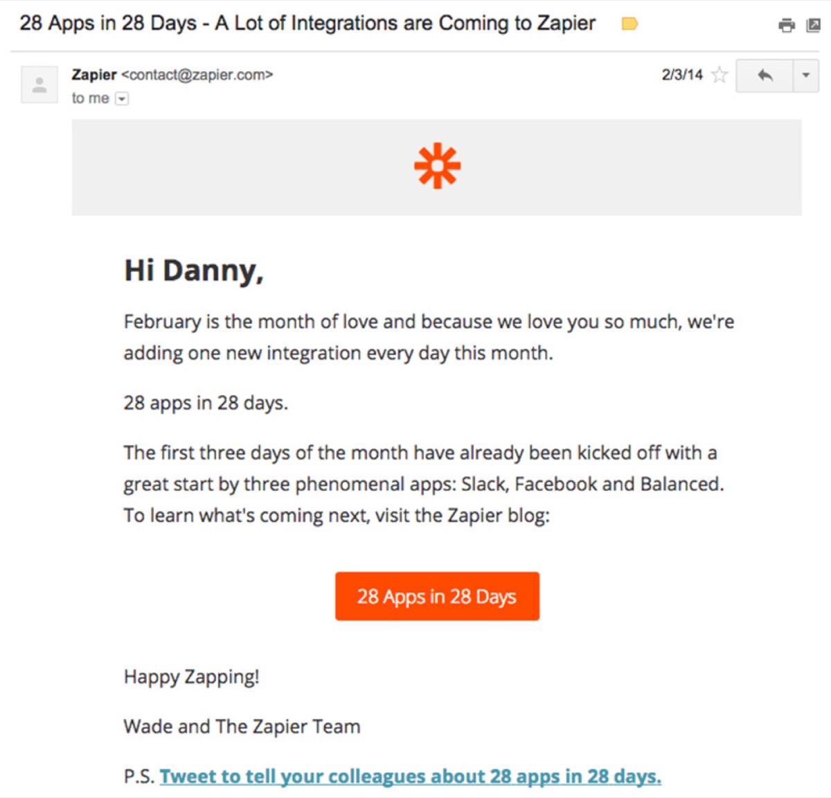 Email campaign that delivers on its promise - Zapier example