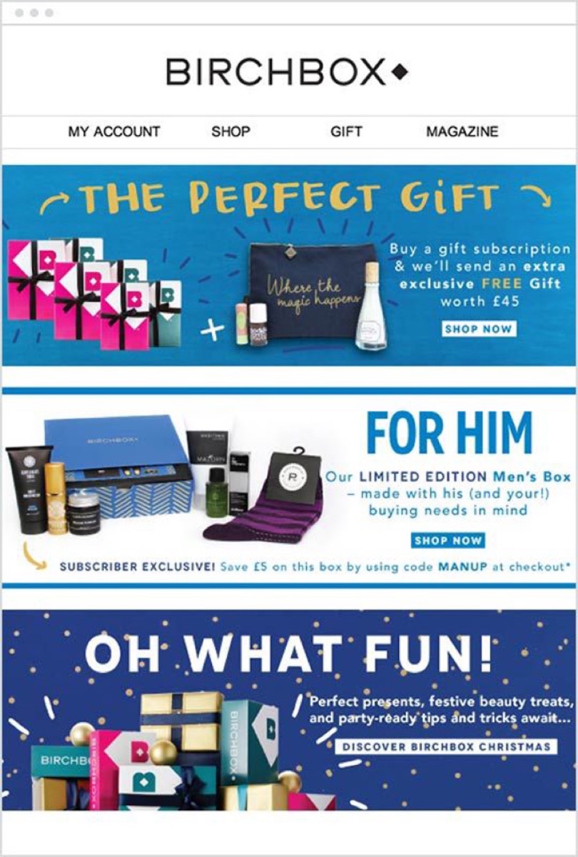 Color blocking email design example