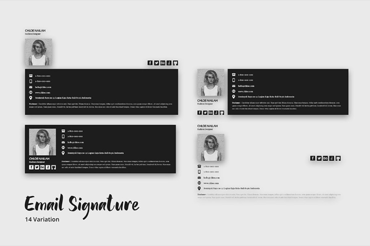 Black and white professional email signature